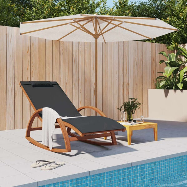 vidaXL Rocking Chair Grey Textilene, Solid Poplar Wood Standard