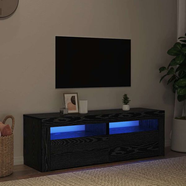 vidaXL TV Cabinet with LED Lights Black Oak 47.2x13.8x15.7" Engineered Wood