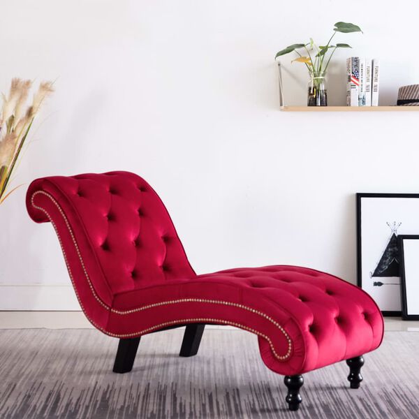 vidaXL Chaise Lounge Red Velvet, Polyester Large Ergonomic
