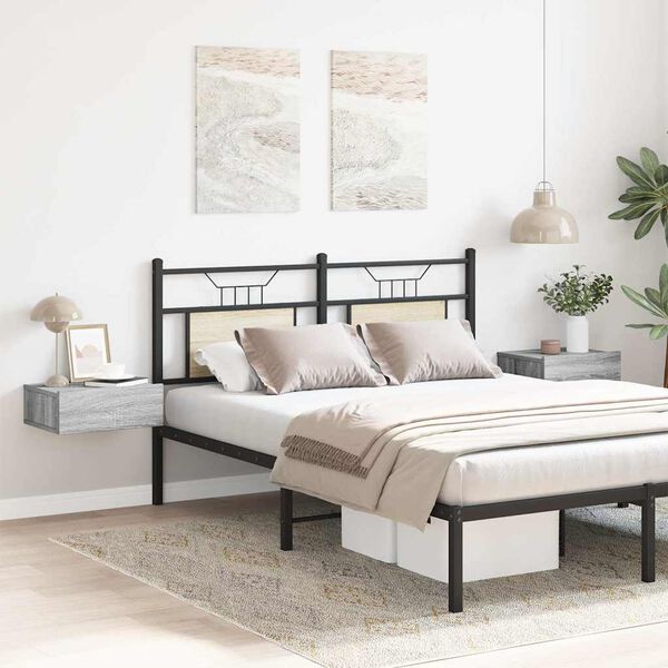 vidaXL Floating Nightstand Set of 2 Grey sonoma Engineered wood Compact