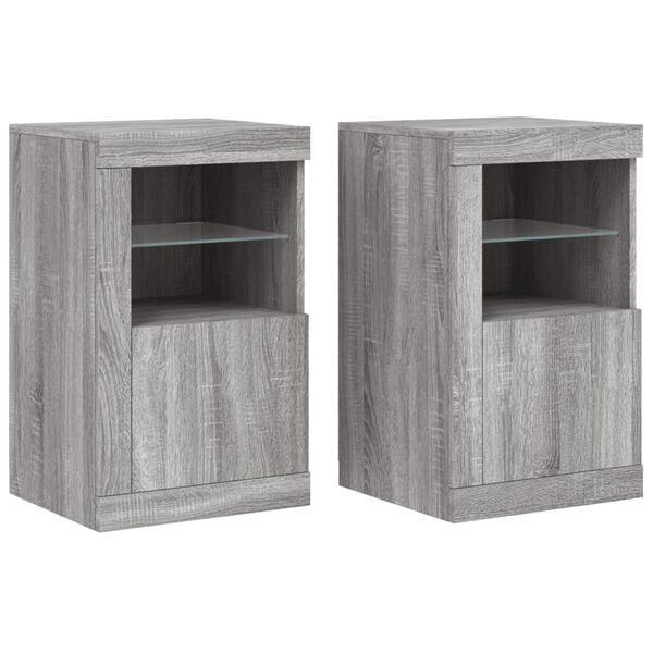 vidaXL Side Cabinet Set of 2 Grey Sonoma Engineered wood, Glass Standard