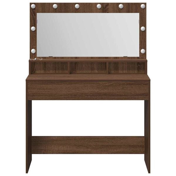 vidaXL Dressing Table with Shelf Brown Oak 39.37 x 16.14 x 53.15 in