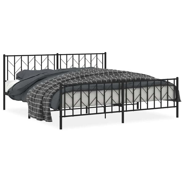 vidaXL Bed Frame Black Powder-Coated Steel Double Bed Frame