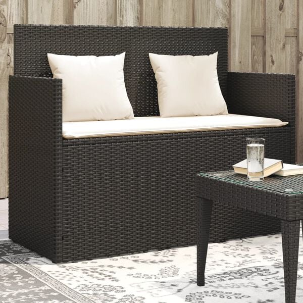 vidaXL Garden Bench Black Poly Rattan Medium Garden Bench Rectangular