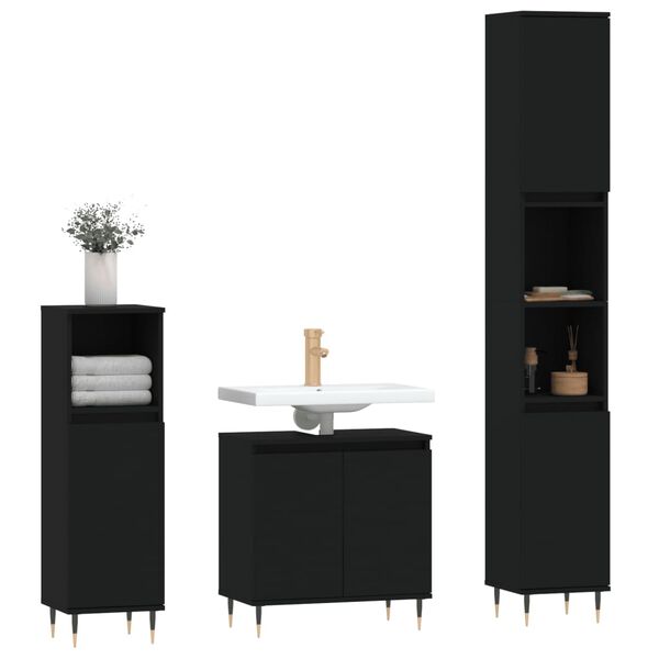 vidaXL Bathroom Furniture Set Black Engineered wood, Metal Medium