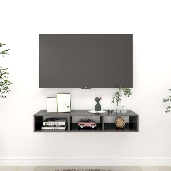 vidaXL Wall Shelf High gloss grey Engineered wood