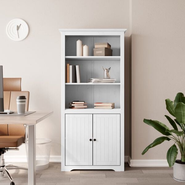 vidaXL Bookcase White Solid Pine Wood, Engineered Wood, Metal Tall