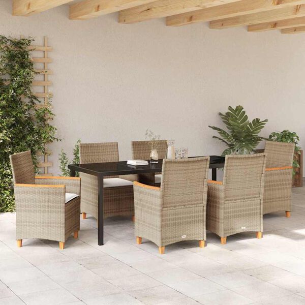 vidaXL Garden Dining Set 7 pcs Beige poly rattan