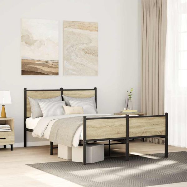 vidaXL Bed Frame Sonoma oak Steel, engineered wood Double Bed Frame