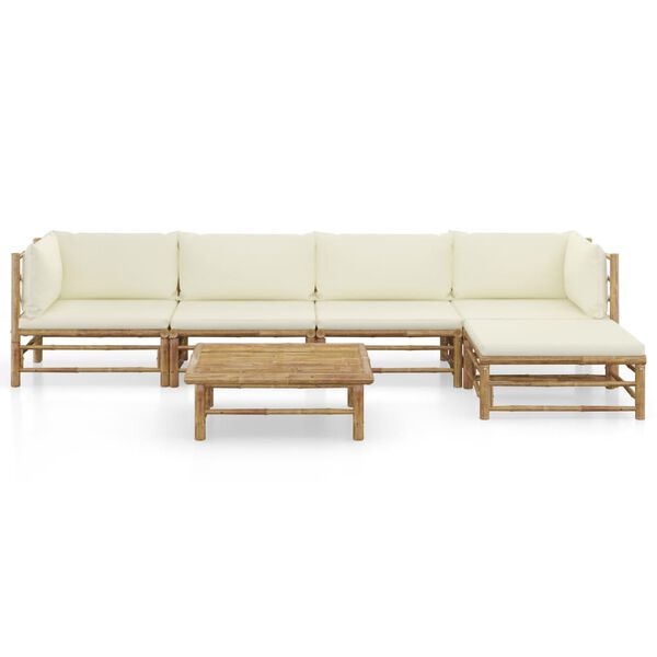 vidaXL Garden Lounge Set Cream white cushions, natural bamboo