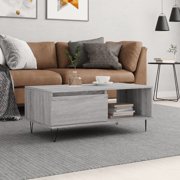 vidaXL Coffee Table Grey Sonoma Engineered wood, Metal 35.4x19.7x14.4 in