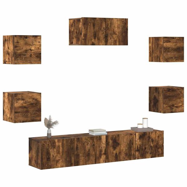 vidaXL TV Cabinet Set Set of 7 Smoked oak Engineered wood Medium