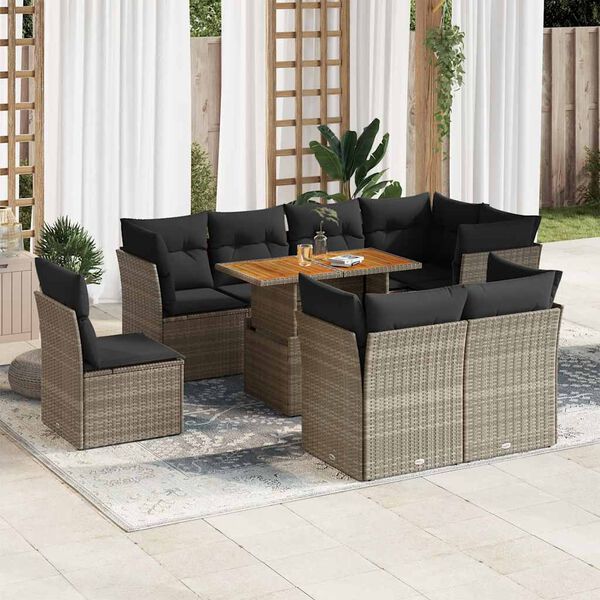 vidaXL Garden Sofa Set Grey PE Rattan 9 Piece Set Adjustable Feet
