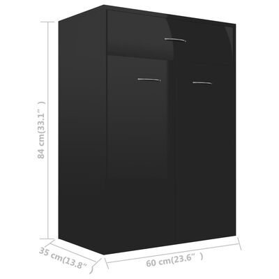 vidaXL Shoe Cabinet High Gloss Black 23.6"x13.8"x33.1" Engineered Wood