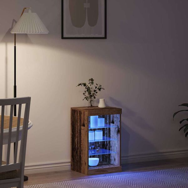 vidaXL LED Sideboard Old Wood 16.14 x 14.57 x 26.38 in Engineered Wood