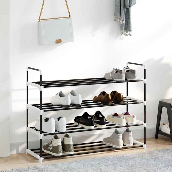 vidaXL Shoe Rack Black Metal and Plastic Medium Shoe Rack Rectangular