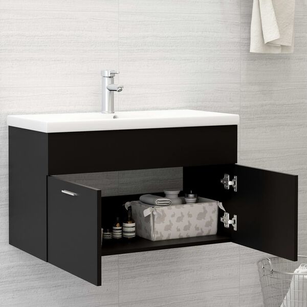 vidaXL Sink Cabinet With Basin Black Engineered wood, Ceramic Medium