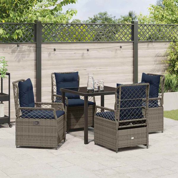 vidaXL Garden Dining Set 5 pcs Gray poly rattan