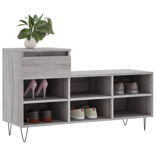 vidaXL Shoe Cabinet Grey Sonoma Engineered wood and metal Medium Modern