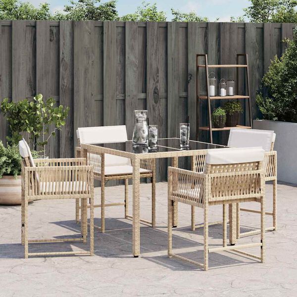 vidaXL Garden Chair Set of 4 Beige PE Rattan Standard Foldable