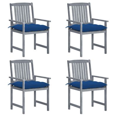 vidaXL Patio Chairs with Cushions 4 pcs Gray Solid Acacia Wood