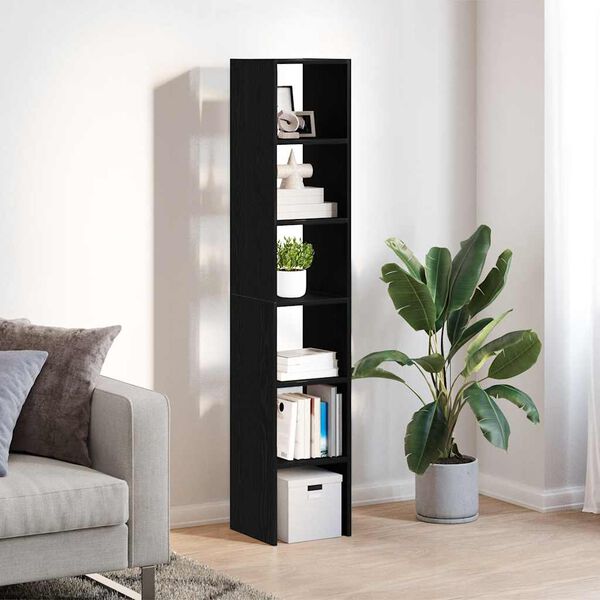vidaXL Bookcase Set of 2 Black Oak Engineered Wood Small Stackable