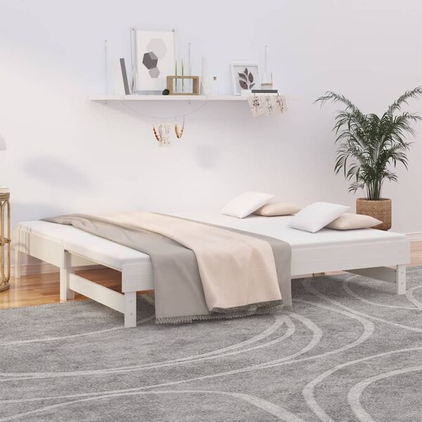 vidaXL Day Bed White Solid pine wood Full Expandable Day Bed