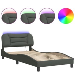 vidaXL Bed Frame with LED without Mattress "Hvar" Dark Gray 39.4"x74.8" Fabric