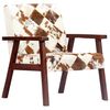 vidaXL Armchair White and Brown Goat Leather, Acacia Wood Standard