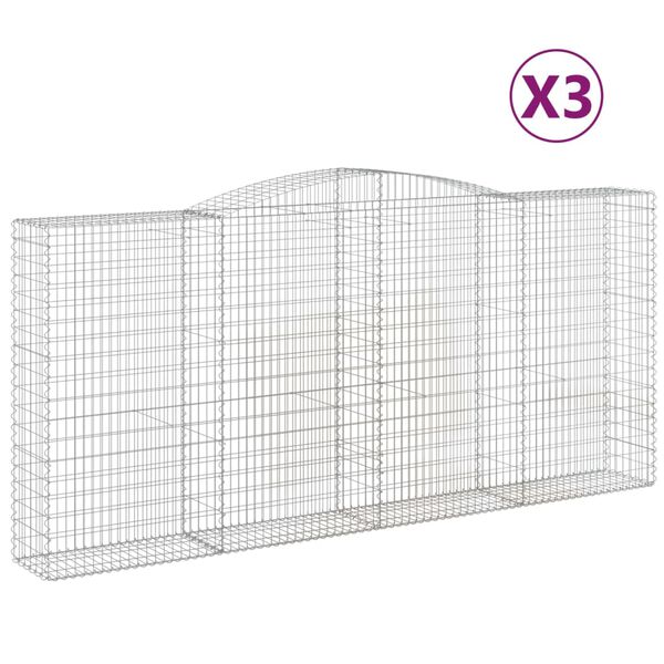 vidaXL Gabion Basket Set of 3 Silver Galvanized iron Extra Large