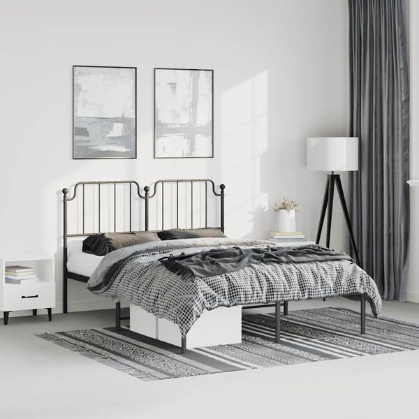 vidaXL Metal Bed Frame without Mattress with Headboard Black 59.1"x78.7"