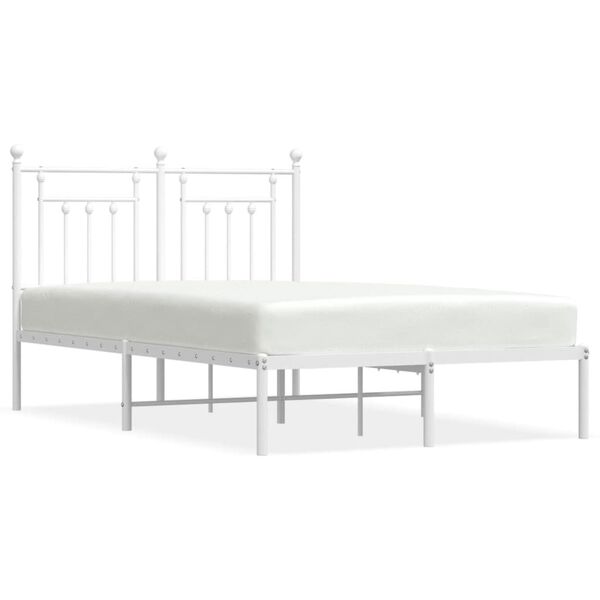 vidaXL Bed Frame White Powder-Coated Steel Full Bed Frame Rectangular