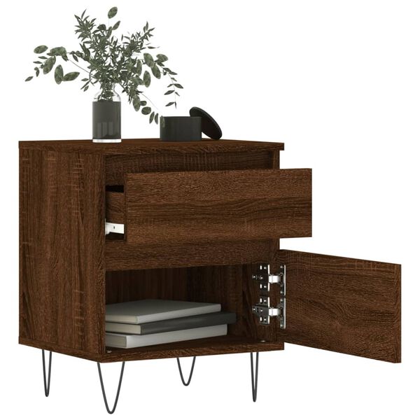 vidaXL Bedside Cabinet Set of 2 Brown oak Engineered wood, metal Medium