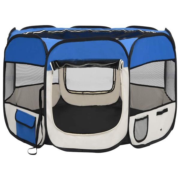 vidaXL Dog Playpen Blue and cream Polyester, steel 35.4 x 35.4 x 22.8 in