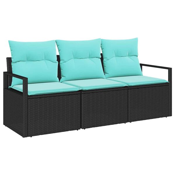 vidaXL Sofa Set 3 pcs Black Poly Rattan