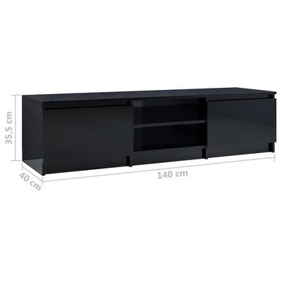 vidaXL TV Stand High Gloss Black 55.1"x15.7"x14" Engineered Wood