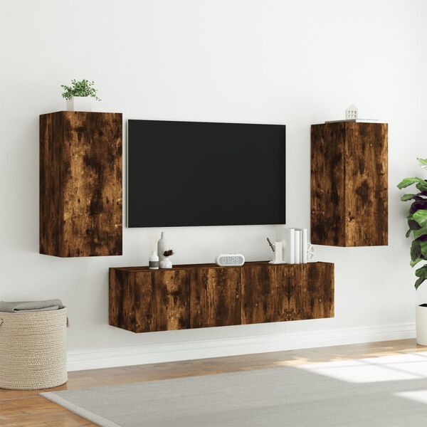 vidaXL TV Wall Unit Smoked oak Engineered wood Medium TV Wall Unit