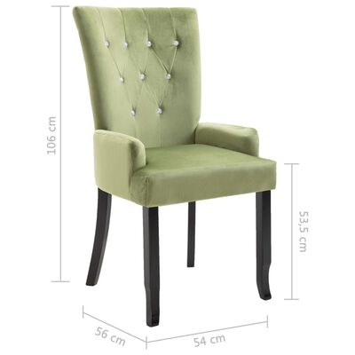 vidaXL Dining Chair with Armrests 2 pcs Light Green Velvet