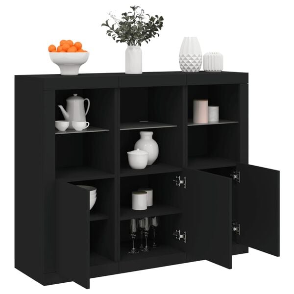 vidaXL Sideboard Set of 3 Black Engineered wood, Glass Sideboard