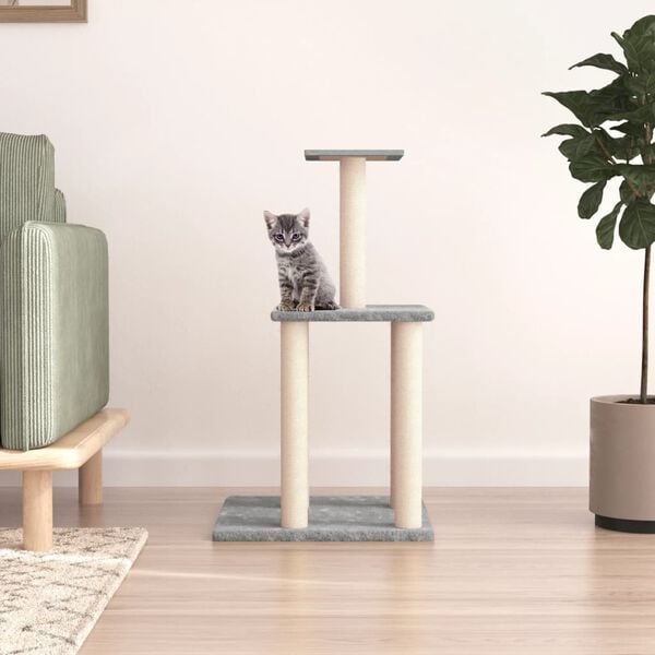 vidaXL Cat Tree Light grey Engineered wood, plush, sisal 33.7 in tall