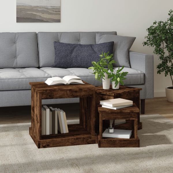 vidaXL Coffee Table Set of 3 Smoked oak Engineered wood