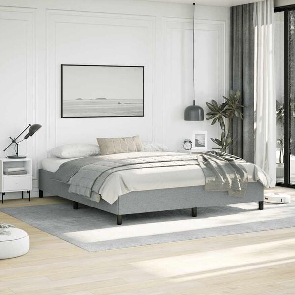vidaXL Bed Frame Light Gray 100% Polyester, Plywood, Engineered Wood