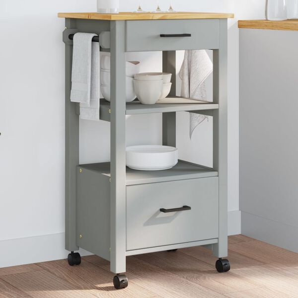 vidaXL Kitchen Trolley MONZA 18.9"x15.7"x34.8" Solid Wood Pine