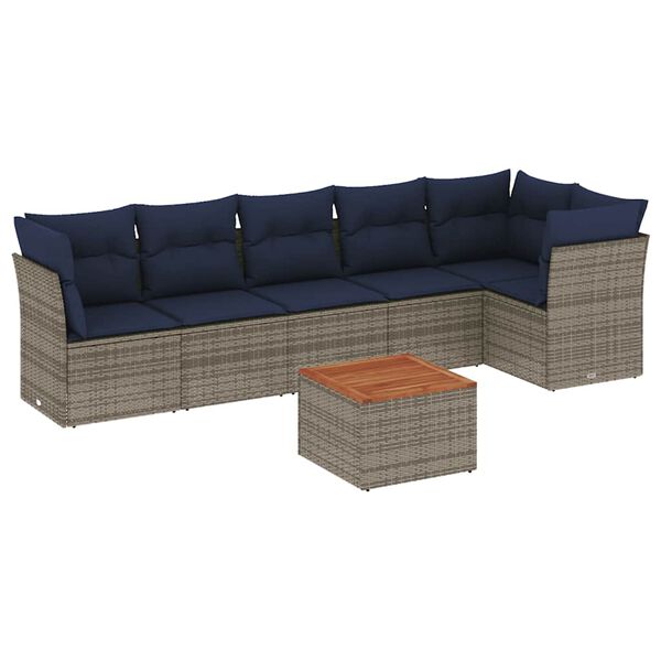 vidaXL 7 Piece Patio Sofa Set with Cushions Gray Poly Rattan