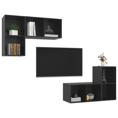 vidaXL Wall-mounted TV Stands 4 pcs High Gloss Black Engineered Wood