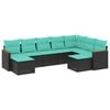 vidaXL Patio Sofa Set Black, Blue PE Rattan, Powder-Coated Steel Large