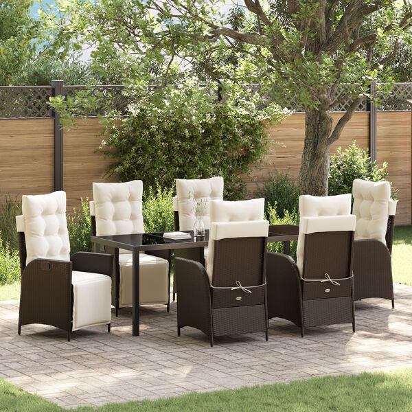 vidaXL Garden Dining Set with Cushion 7 pcs Brown Poly Rattan