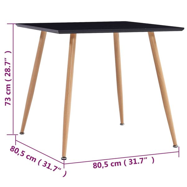 vidaXL Dining Table Black and Oak MDF 31.7 in x 31.7 in x 28.7 in