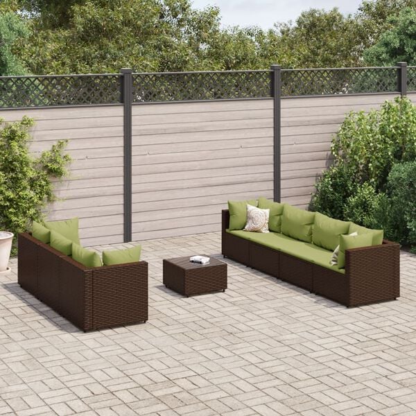 vidaXL Patio Lounge Set Set of 7 Brown Poly Rattan 8 Piece Set Modular