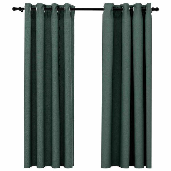 vidaXL Linen-Look Blackout Curtains with Grommets 2pcs Green 140x68.9 "